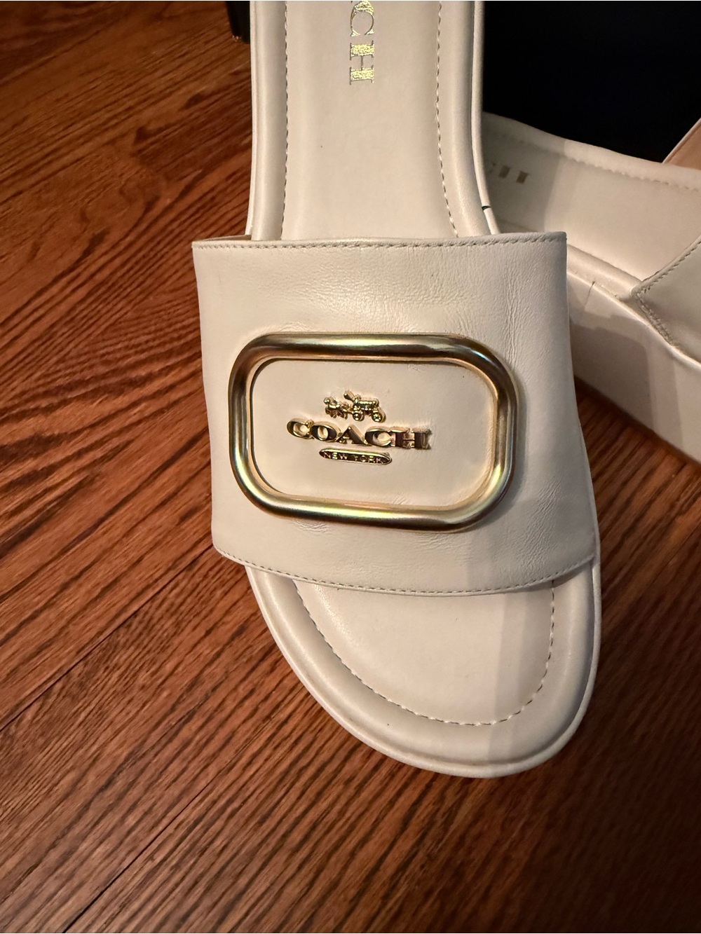 Coach Cream Leather Slide Sandals with Gold Accent NIB - Picture 2 of 9